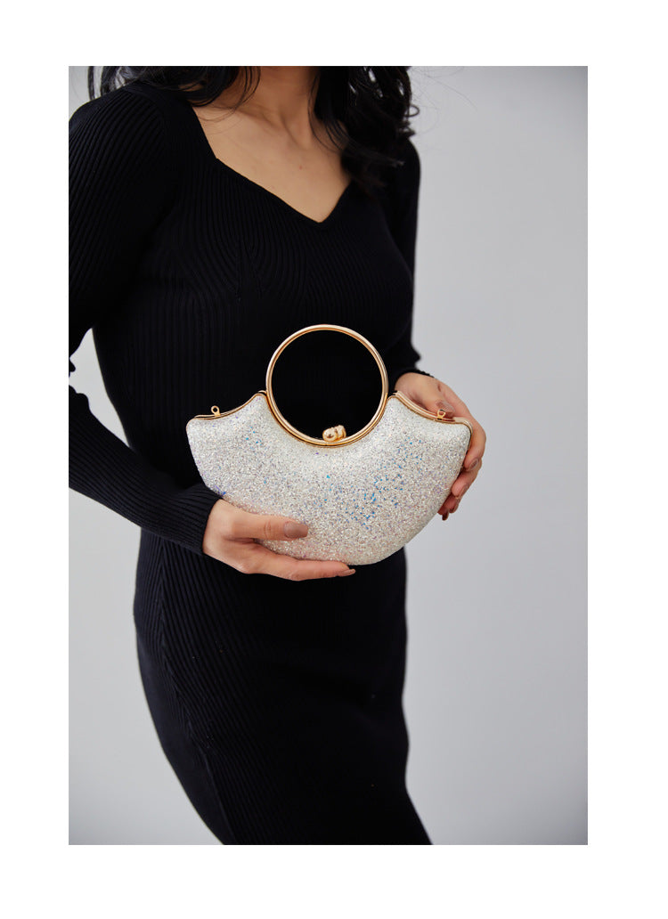 Women's Small PVC Solid Color Elegant Sequins Shell Lock clasp Evening Bag