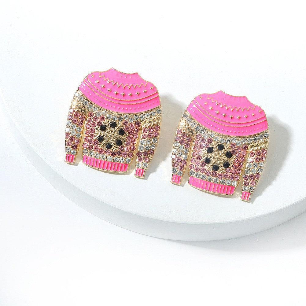 1 pair fashion christmas house christmas tree bow knot inlay alloy rhinestones ear studs