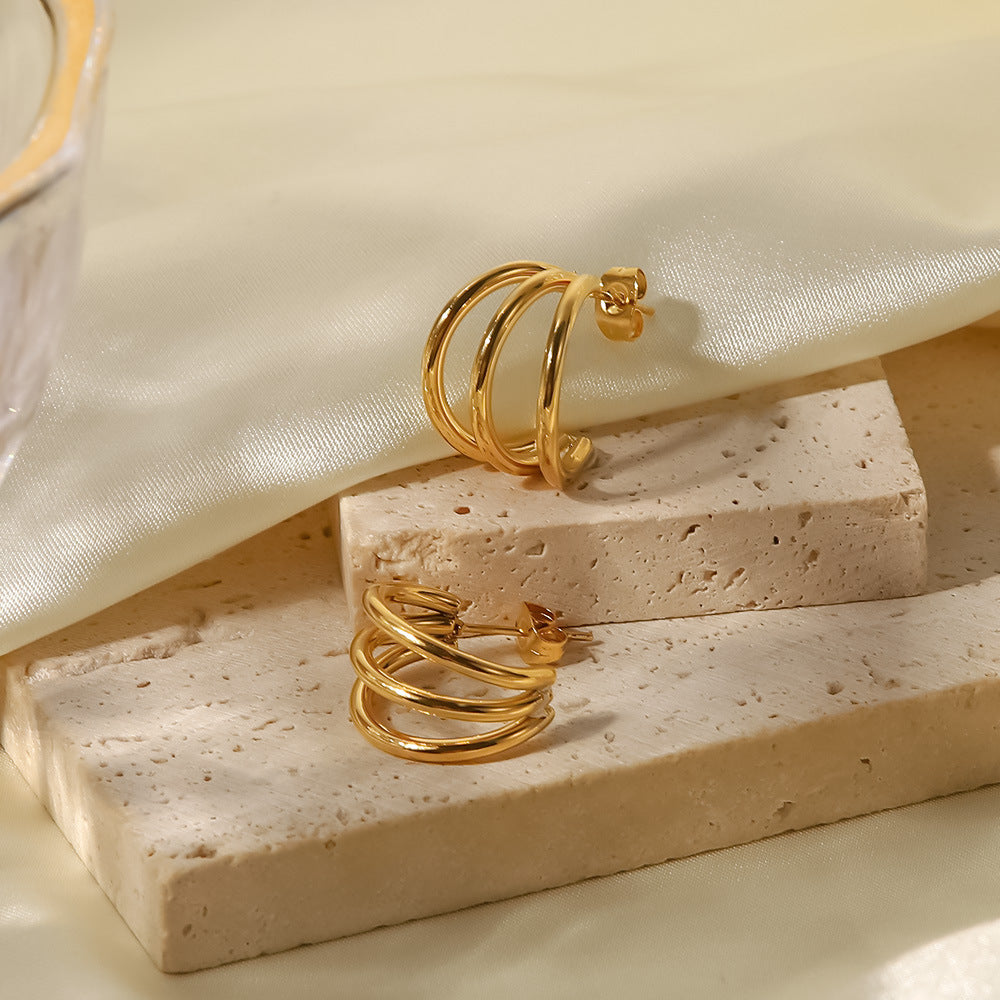 Fashion C Shape Gold Plated 304 Stainless Steel Ear Studs