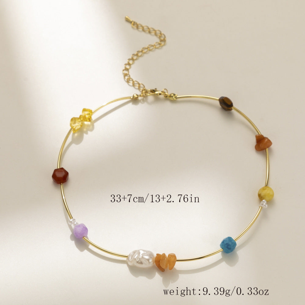 Retro Simple Style Classic Style Geometric natural stone Shell Iron  Pendant Necklace