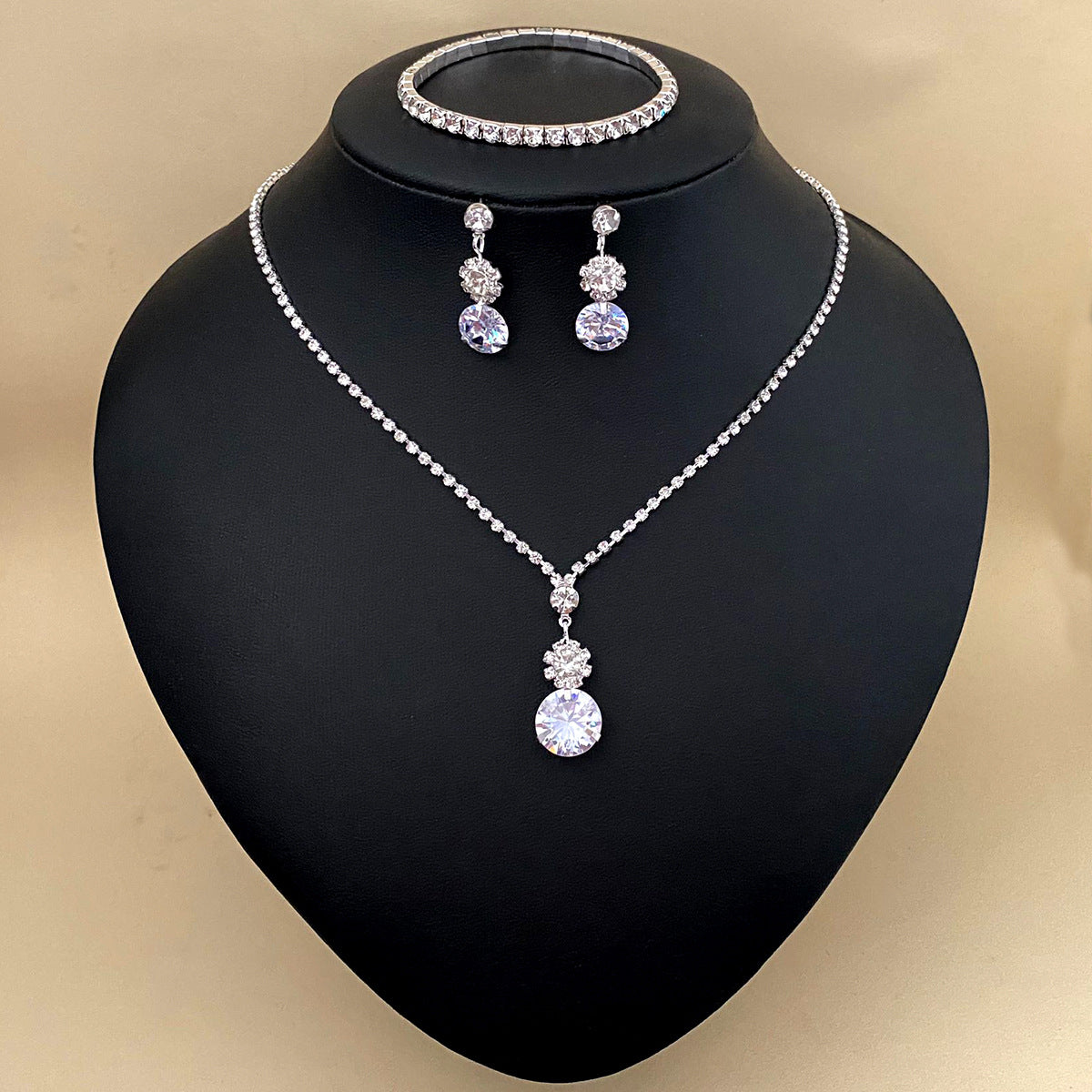 Elegant Lady Streetwear Water Droplets Tassel Heart Shape Copper Alloy Plating Inlay Rhinestones Zircon Women's Earrings Necklace Jewelry Set