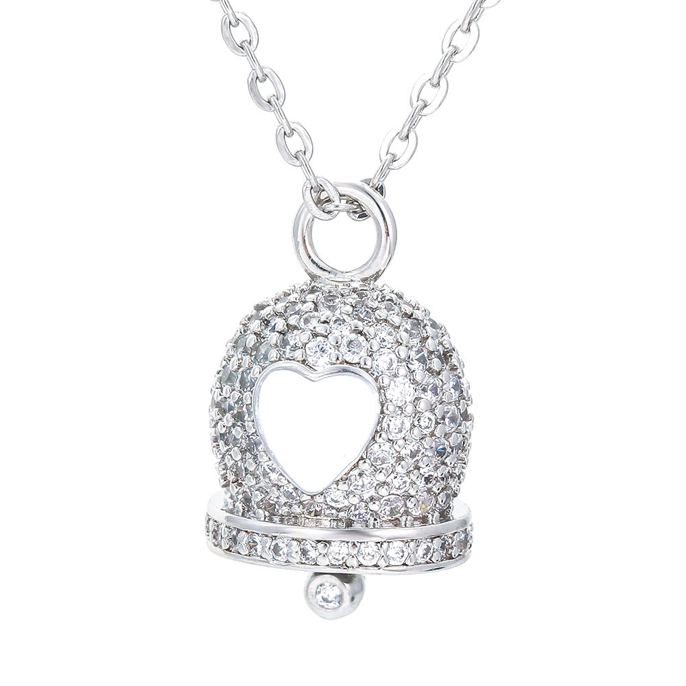 korean style bell copper pendant necklace inlay zircon copper necklaces