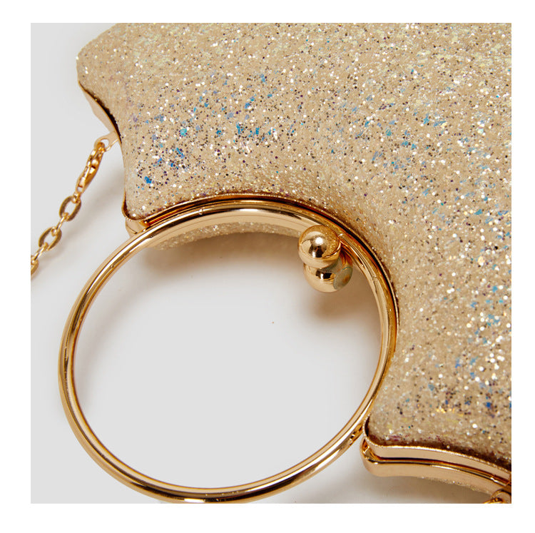 Women's Small PVC Solid Color Elegant Sequins Shell Lock clasp Evening Bag