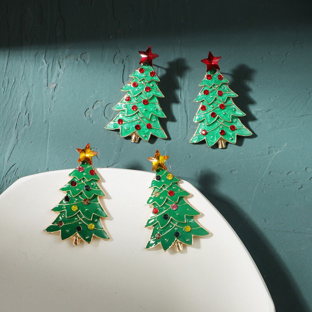 1 pair fashion christmas house christmas tree bow knot inlay alloy rhinestones ear studs