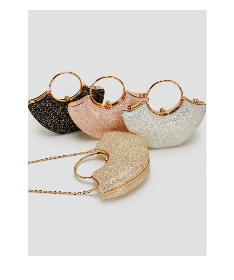 Women's Small PVC Solid Color Elegant Sequins Shell Lock clasp Evening Bag