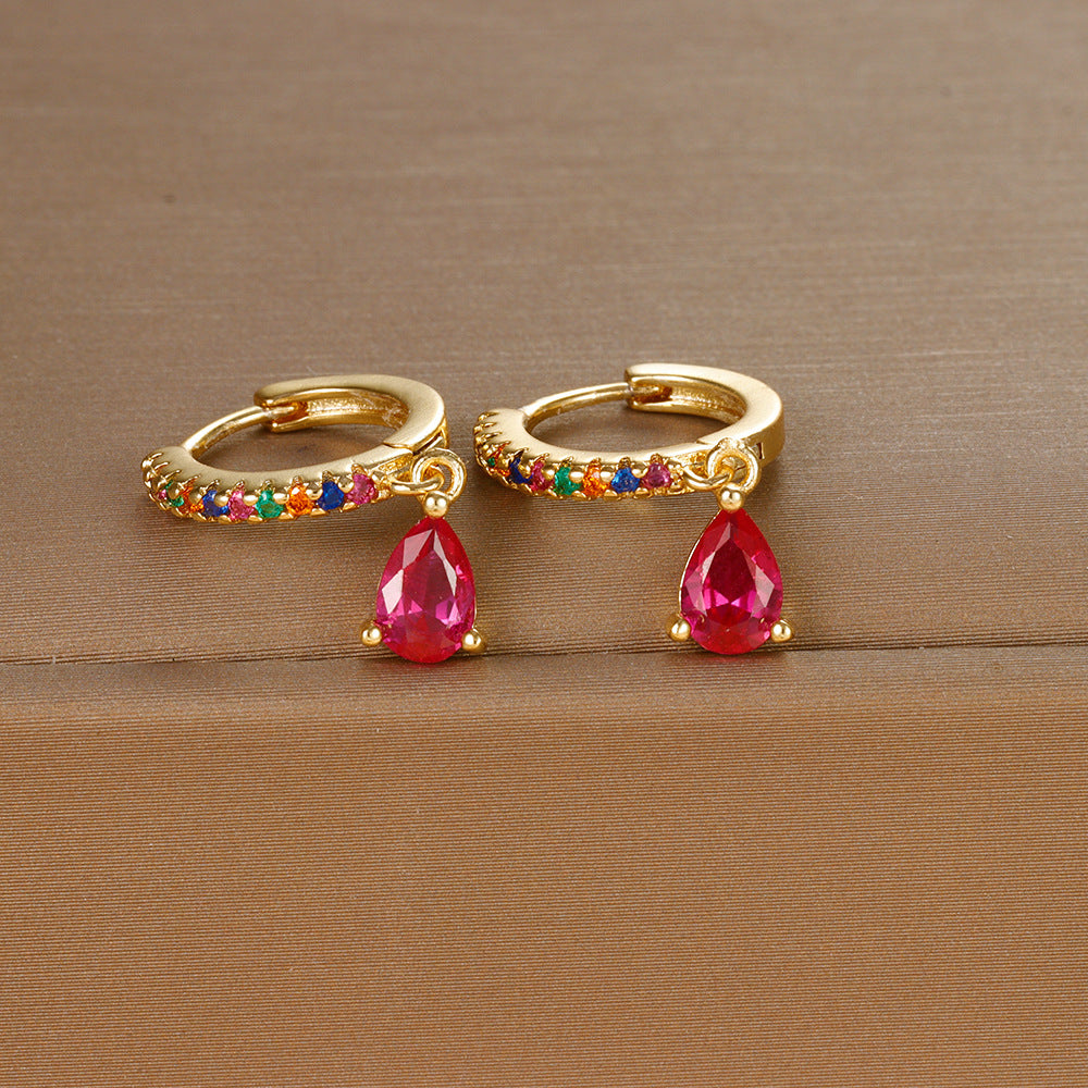 1 pair ig style shiny water droplets plating inlay stainless steel zircon drop earrings