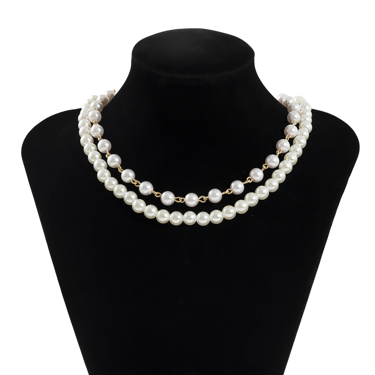 cute sweet geometric solid color imitation pearl plating chain women's necklace