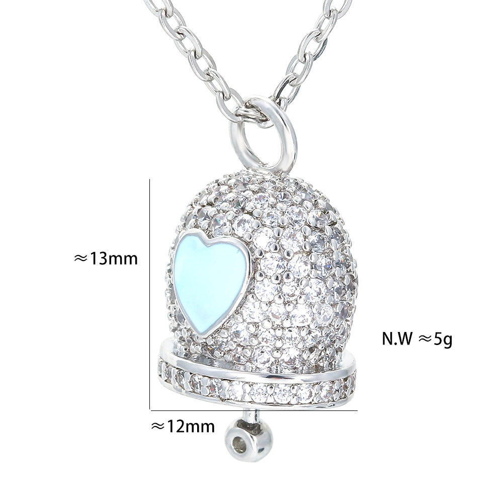 korean style bell copper pendant necklace inlay zircon copper necklaces