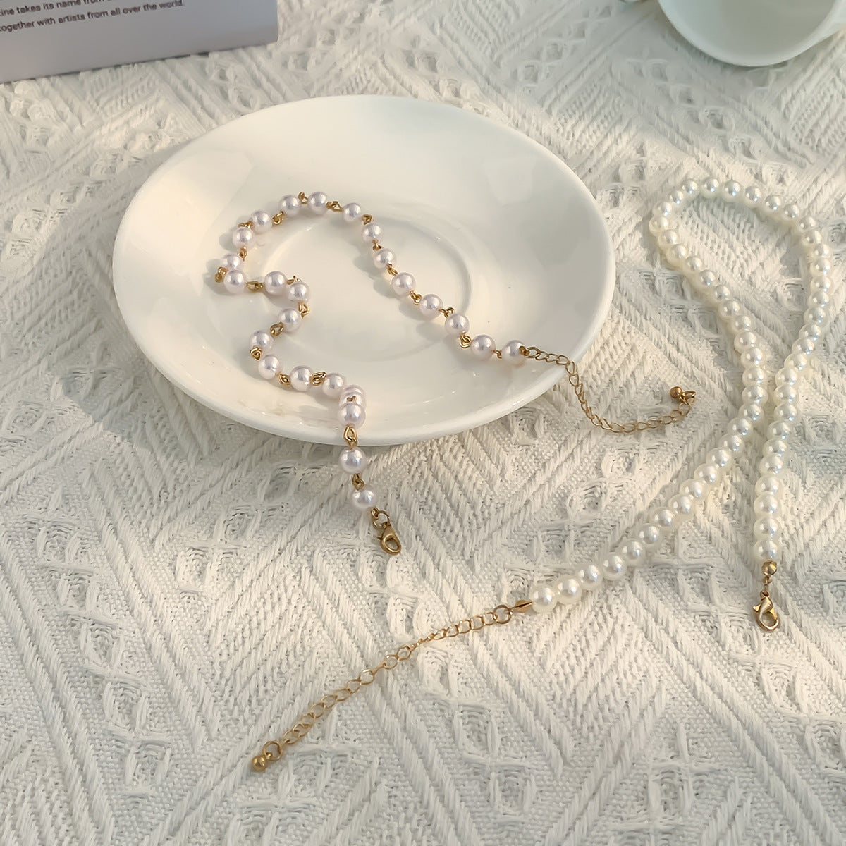cute sweet geometric solid color imitation pearl plating chain women's necklace