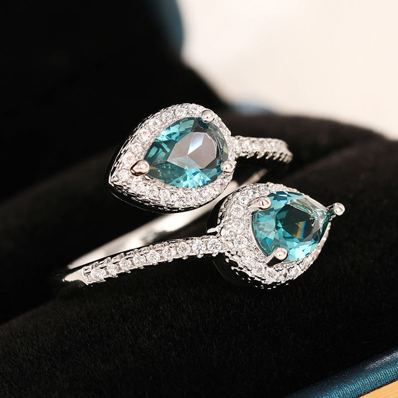 shiny water droplets copper inlay zircon open rings