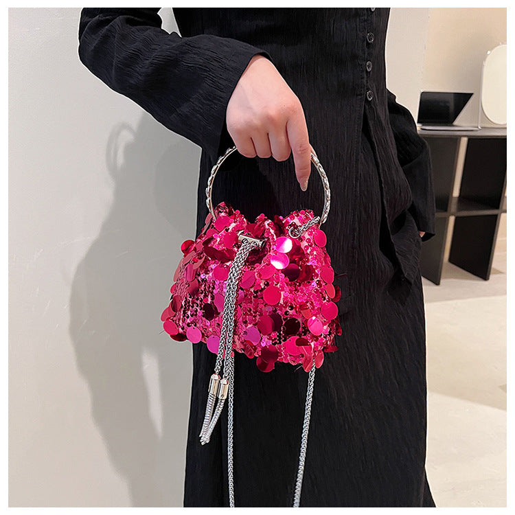 black yellow silver sequin solid color bucket evening bags