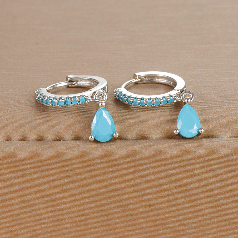 1 pair ig style shiny water droplets plating inlay stainless steel zircon drop earrings