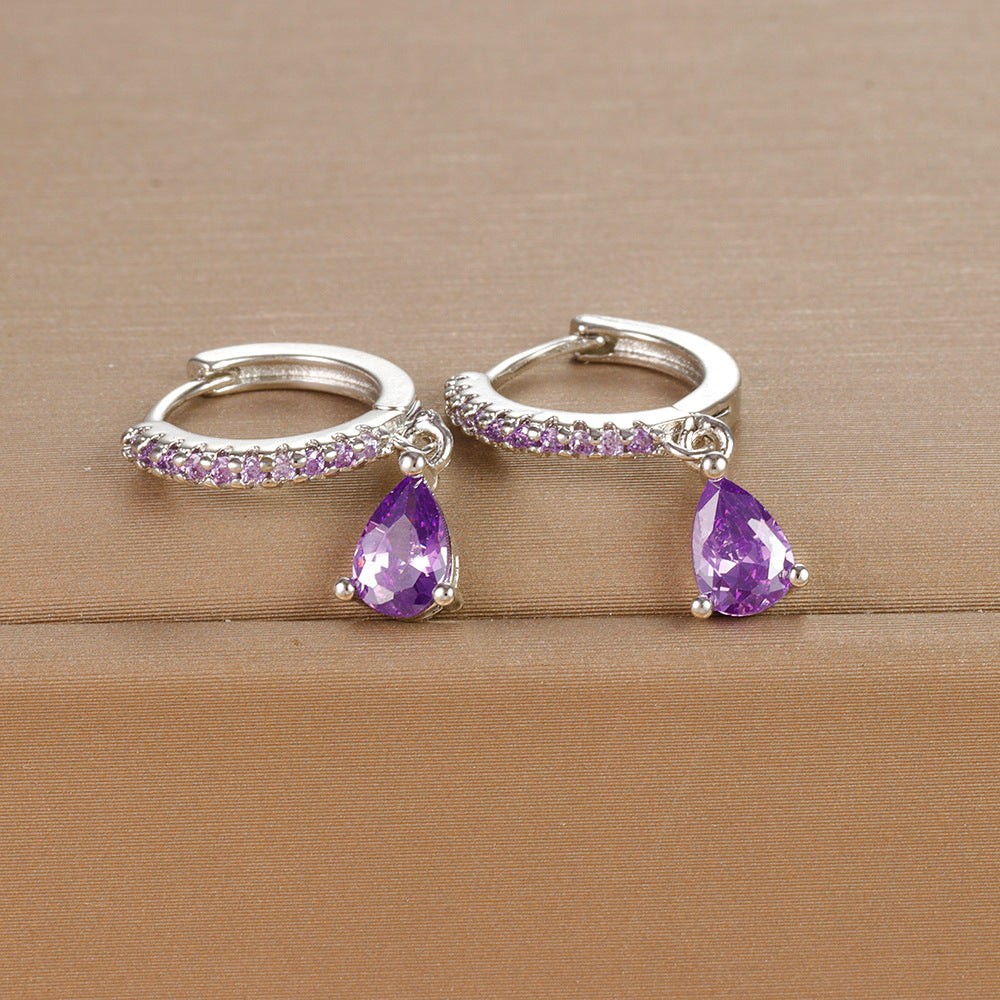 1 pair ig style shiny water droplets plating inlay stainless steel zircon drop earrings
