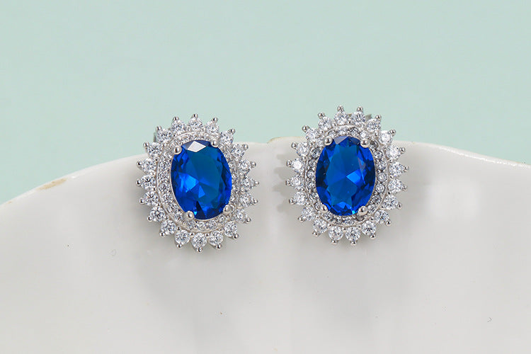 weet oval 925 silver inlay gem women's rings earrings necklace