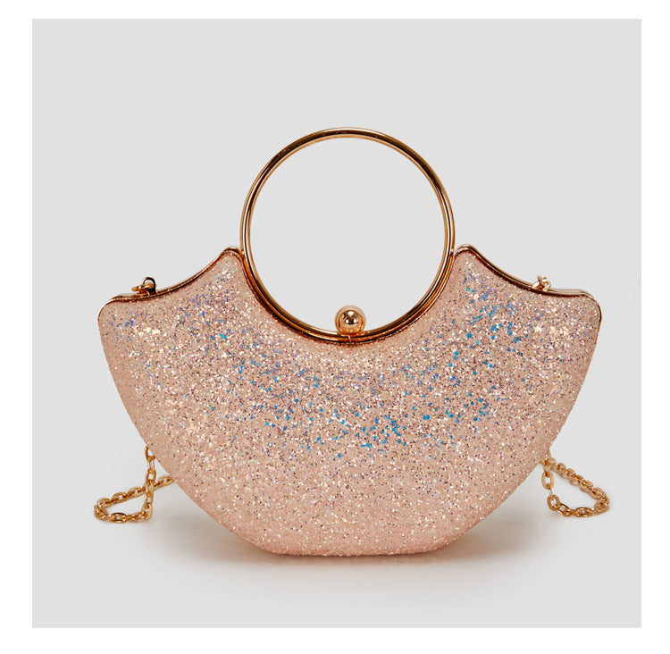 Women's Small PVC Solid Color Elegant Sequins Shell Lock clasp Evening Bag