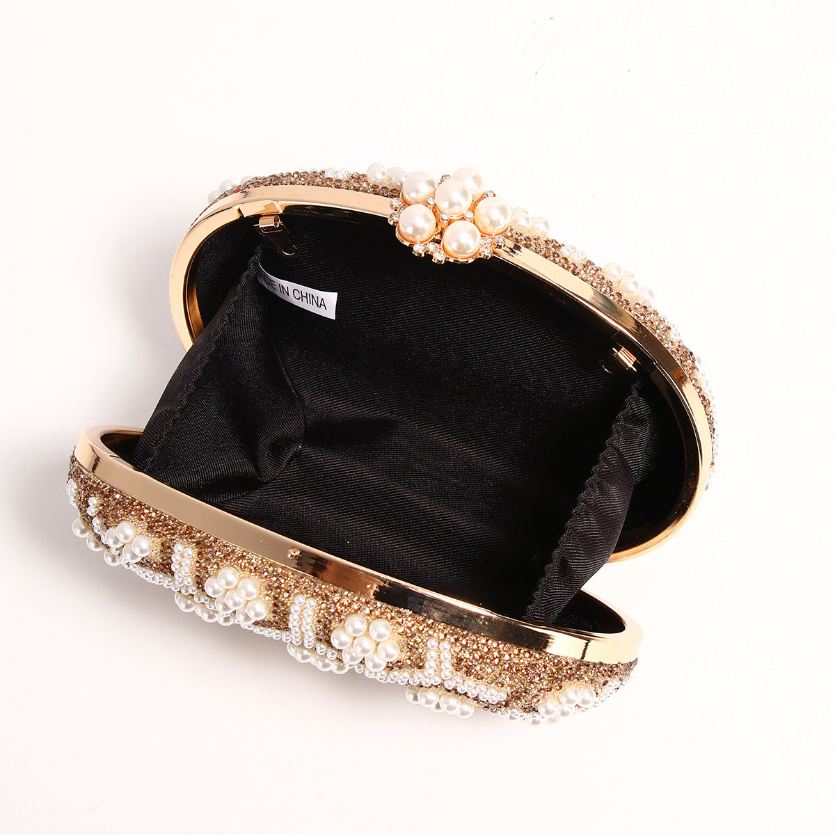 Gold Pu Leather Flower Oval Evening Bags