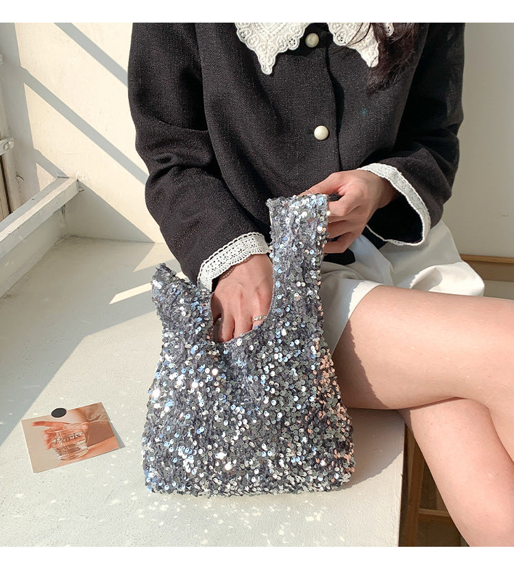 Women's Small Polyester Solid Color Streetwear Sequins Square Open Handbag