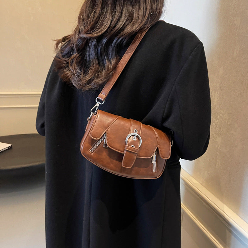 Women's Medium Pu Leather Solid Color Vacation Classic Style Square Magnetic Buckle Shoulder Bag