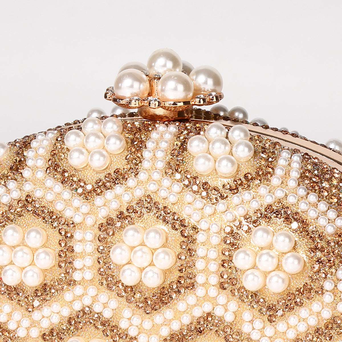 Gold Pu Leather Flower Oval Evening Bags
