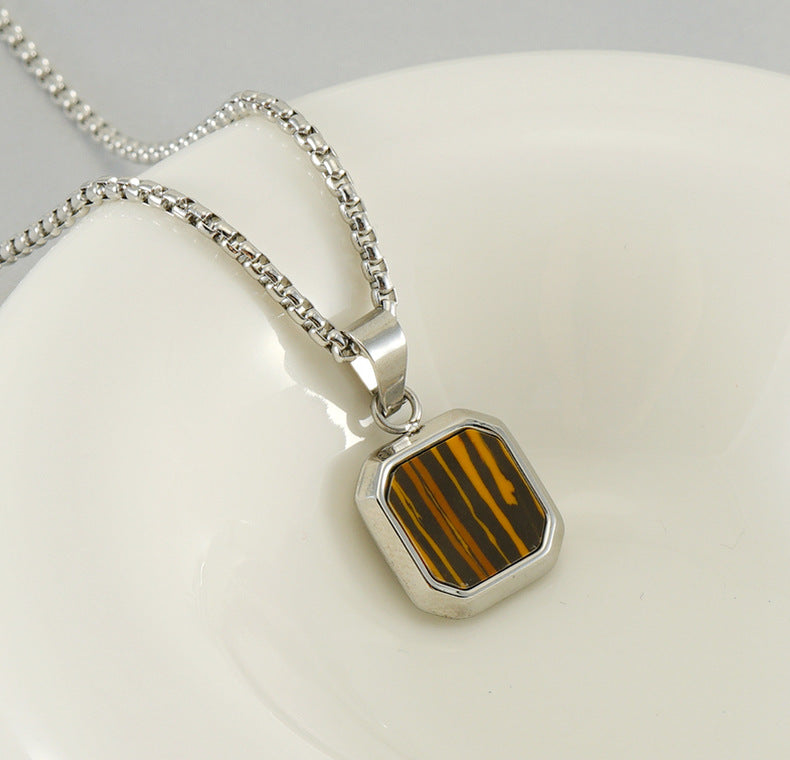 304 Stainless Steel Casual Simple Style Plating Geometric Natural Stone Pendant Necklace