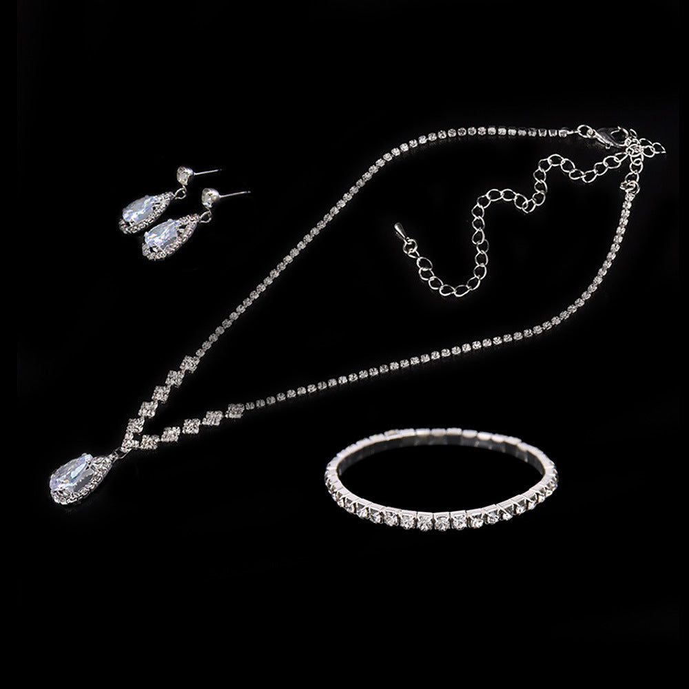 Elegant Lady Streetwear Water Droplets Tassel Heart Shape Copper Alloy Plating Inlay Rhinestones Zircon Women's Earrings Necklace Jewelry Set