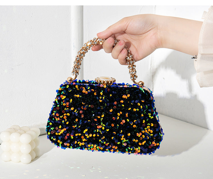 Black Gold Silver Polyester Color Block Square Evening Bags