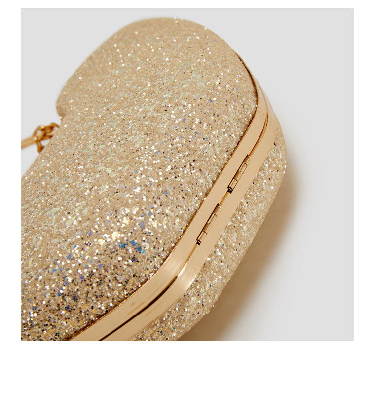 Women's Small PVC Solid Color Elegant Sequins Shell Lock clasp Evening Bag