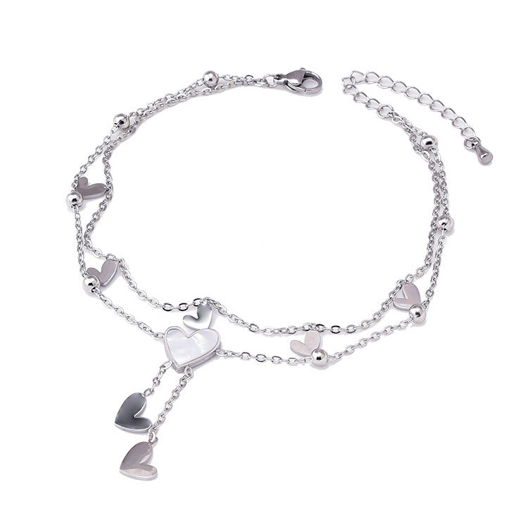 White Shell Love Tassel Anklet Titanium Steel Ankle Ring Gold