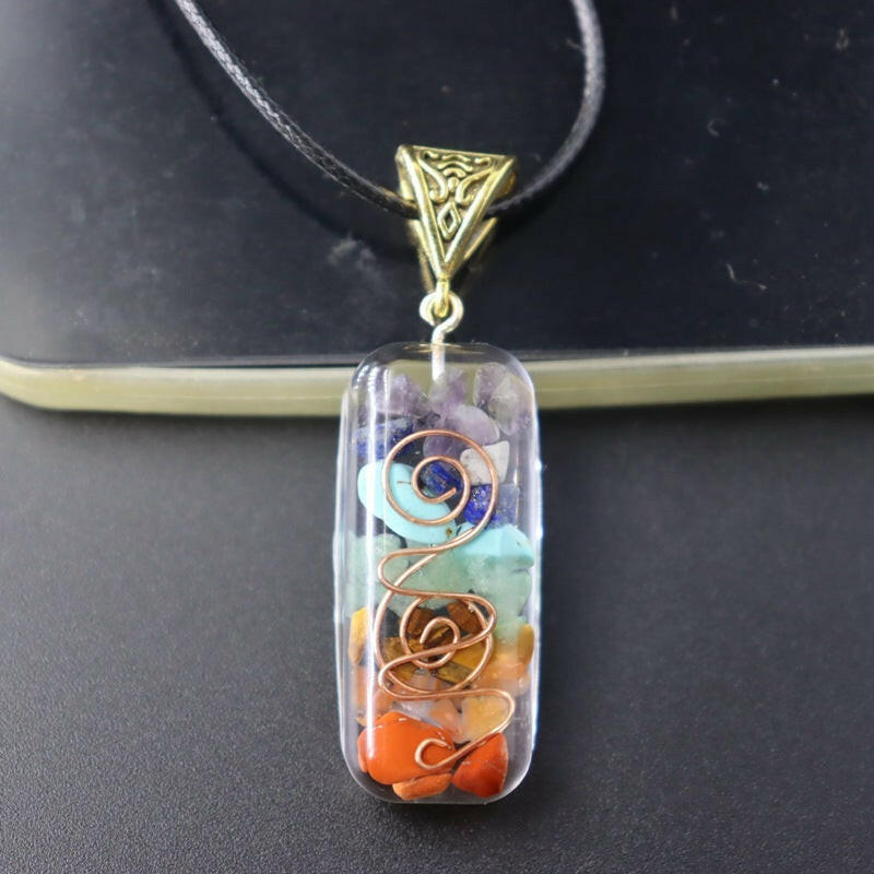 Retro Reiki Healing Energy Crystal Pendant, Natural Stone For Yoga Meditation, Spiritual 7 Chakra Jewelry Necklace Amulet