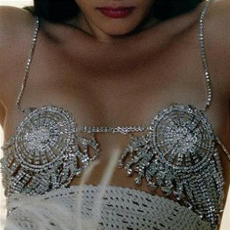 Wild Sexy Nightclub Crystal Shining Diamond Chest Necklace
