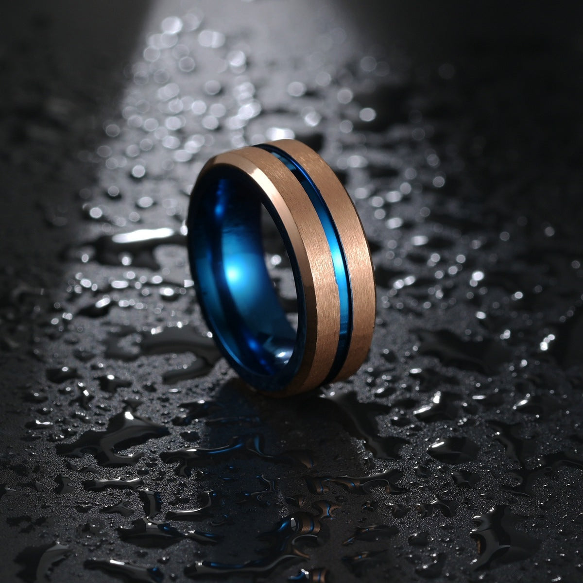 Rose Gold Blue Two-color Tungsten Steel Tungsten Gold Men's Ring