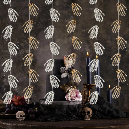 6Pcs Halloween Hand Skeleton Garland Horrible Party Paper Banner Haunted House Hanging Decoration Halloween Party Scary Props For Door Wall Window Ceiling Decor