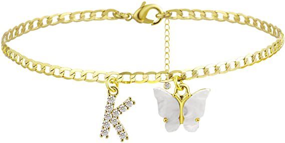 Butterfly Letter Feet Chain Fashion Inlaid Diamond Letter Acrylic
