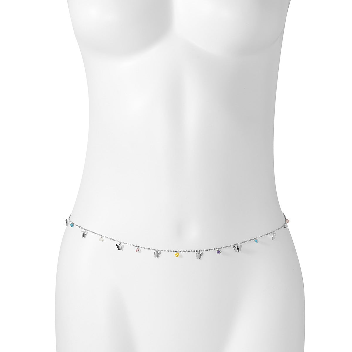 Simple Small Butterfly Heart-shaped Crystal Tassels Waist Chain Female Creative Ethnic Color Body Chains