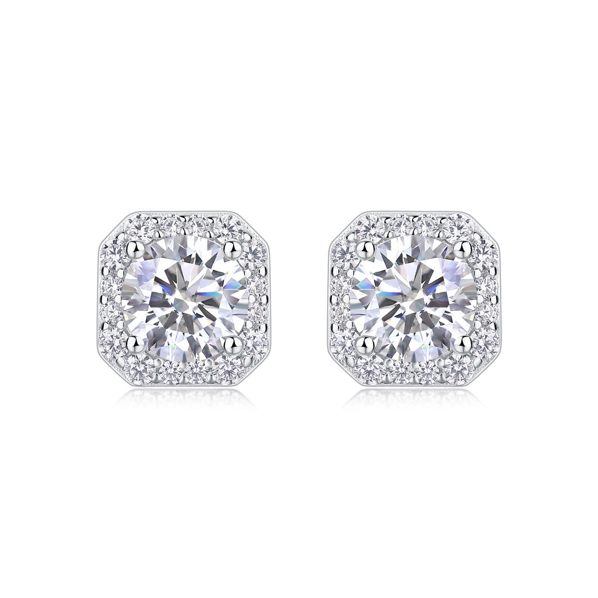 Diamond Earrings, Luxury Diamond Earrings Stud Set With Mosan Diamond Silver Ornaments