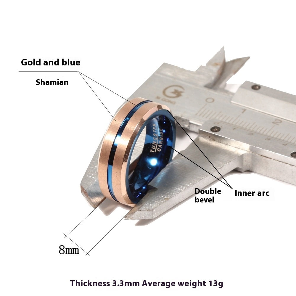Rose Gold Blue Two-color Tungsten Steel Tungsten Gold Men's Ring