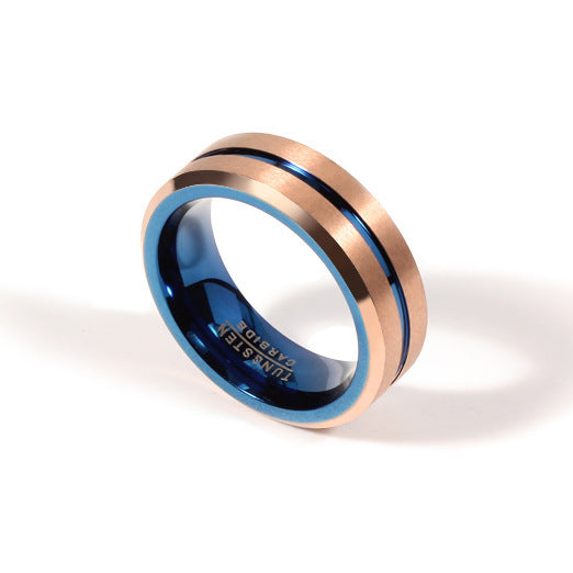 Rose Gold Blue Two-color Tungsten Steel Tungsten Gold Men's Ring
