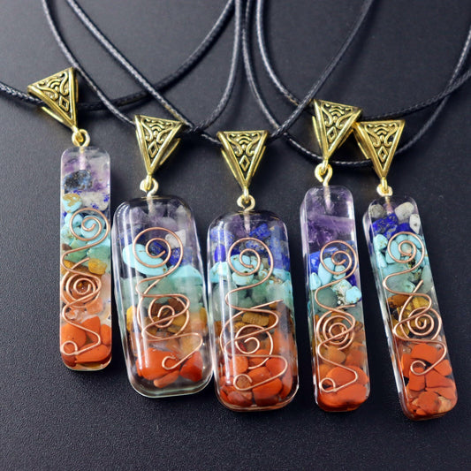 Retro Reiki Healing Energy Crystal Pendant, Natural Stone For Yoga Meditation, Spiritual 7 Chakra Jewelry Necklace Amulet
