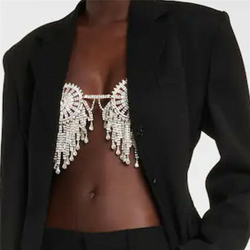 Wild Sexy Nightclub Crystal Shining Diamond Chest Necklace