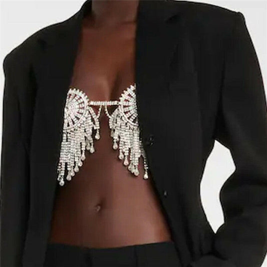 Wild Sexy Nightclub Crystal Shining Diamond Chest Necklace