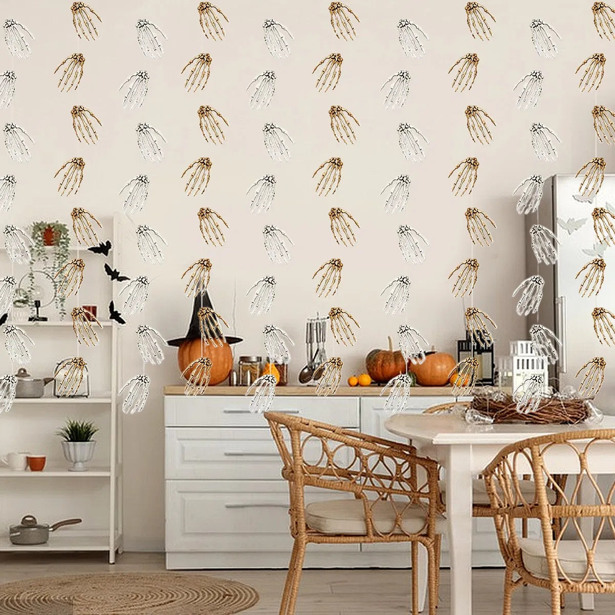 6Pcs Halloween Hand Skeleton Garland Horrible Party Paper Banner Haunted House Hanging Decoration Halloween Party Scary Props For Door Wall Window Ceiling Decor