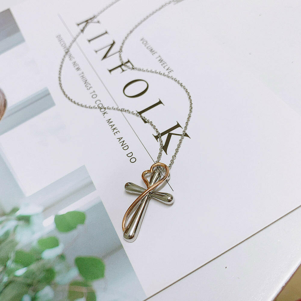 Heart-shaped Cross Necklace, Simple Color, Electroplating
