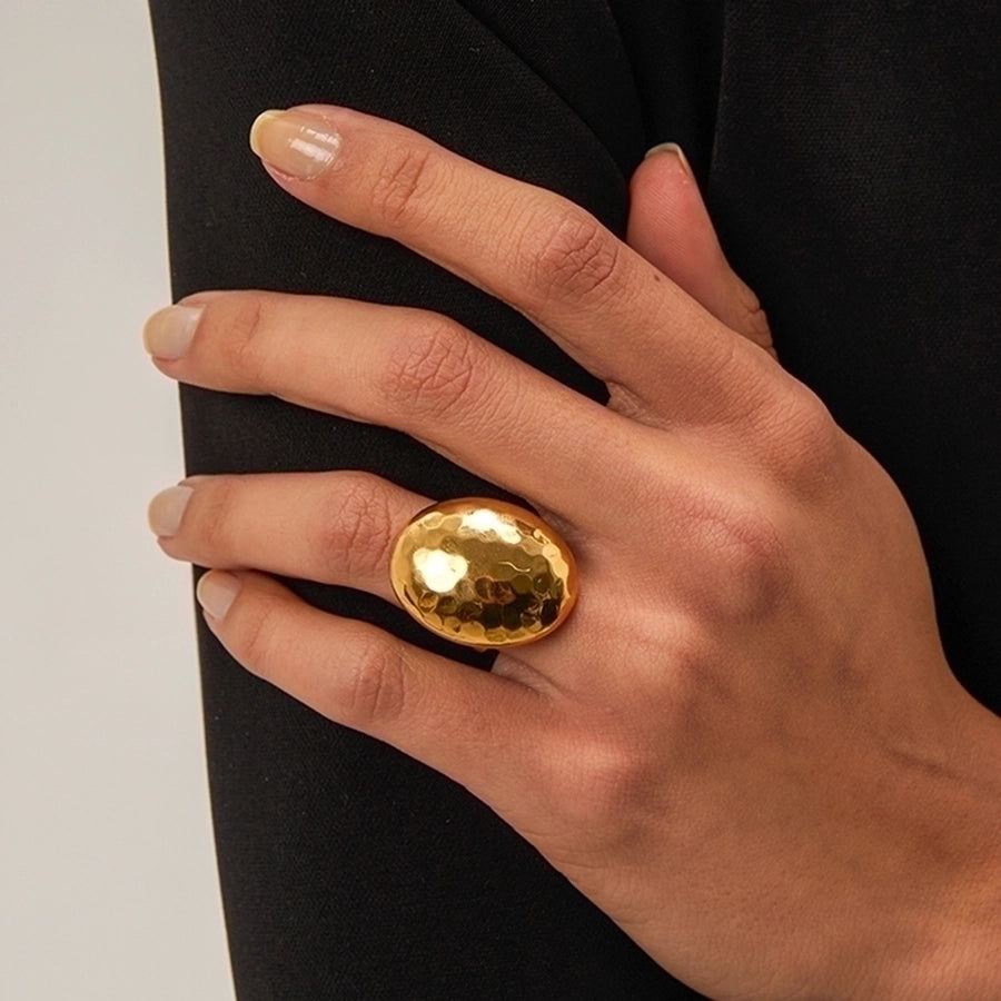 Jewelry IG Style Hammered 304 Stainless Steel 18K Gold Plated Open Rings