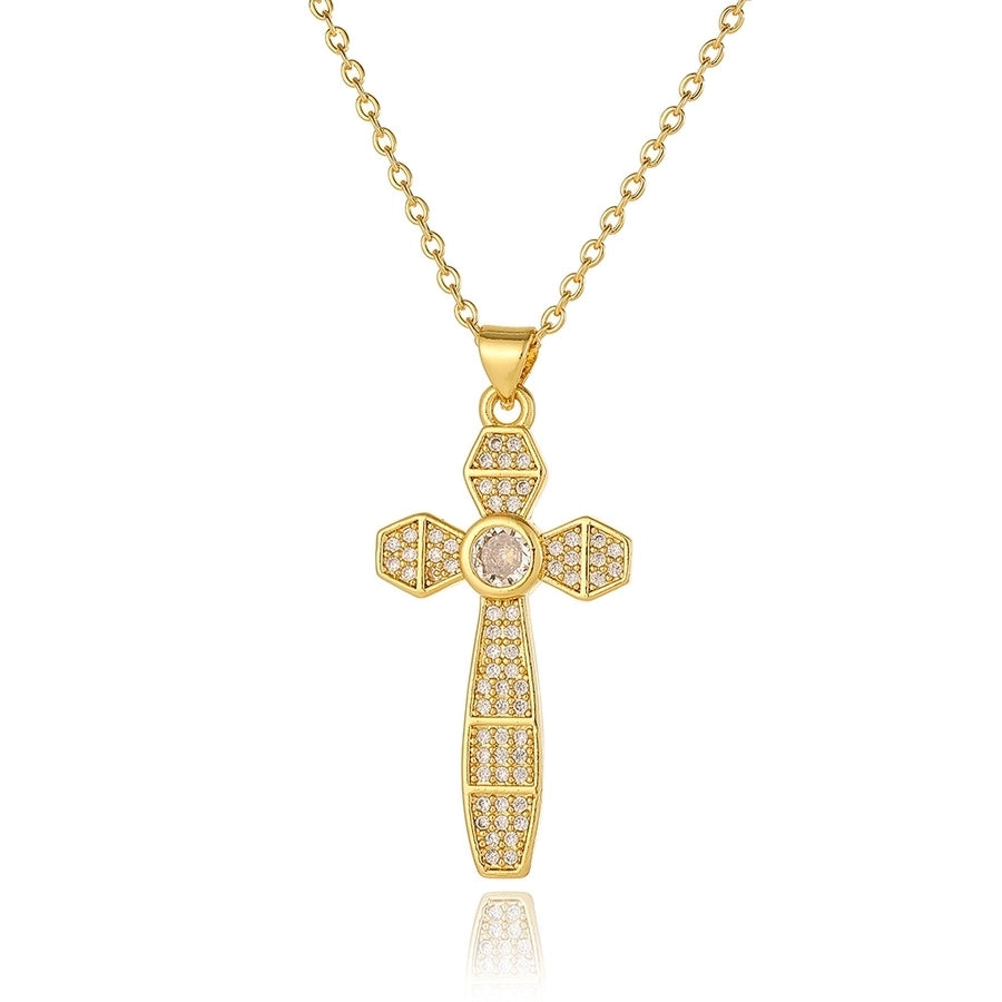 Copper Gold Plated Plating Inlay Cross Zircon Pendant Necklace