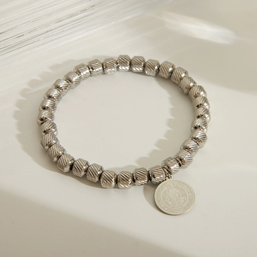 Simple Style Classic Style Solid Color 201 Stainless Steel Elastic string 18K Gold Plated Bracelets In Bulk