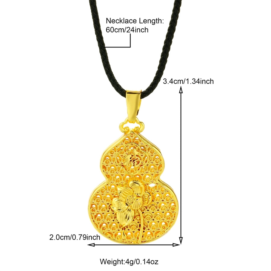 Casual Flower Gourd Dragon rope Copper Hollow Out 24K Gold Plated Men's Pendant Necklace