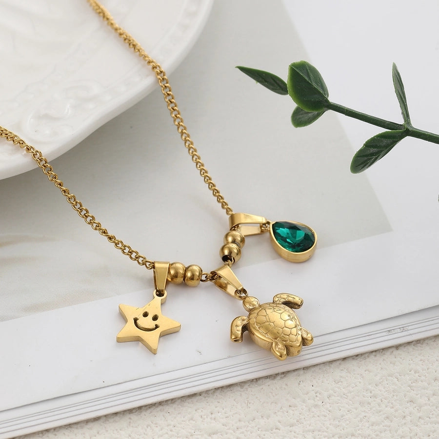 304 Stainless Steel Copper Tortoise Star Pendant Necklace