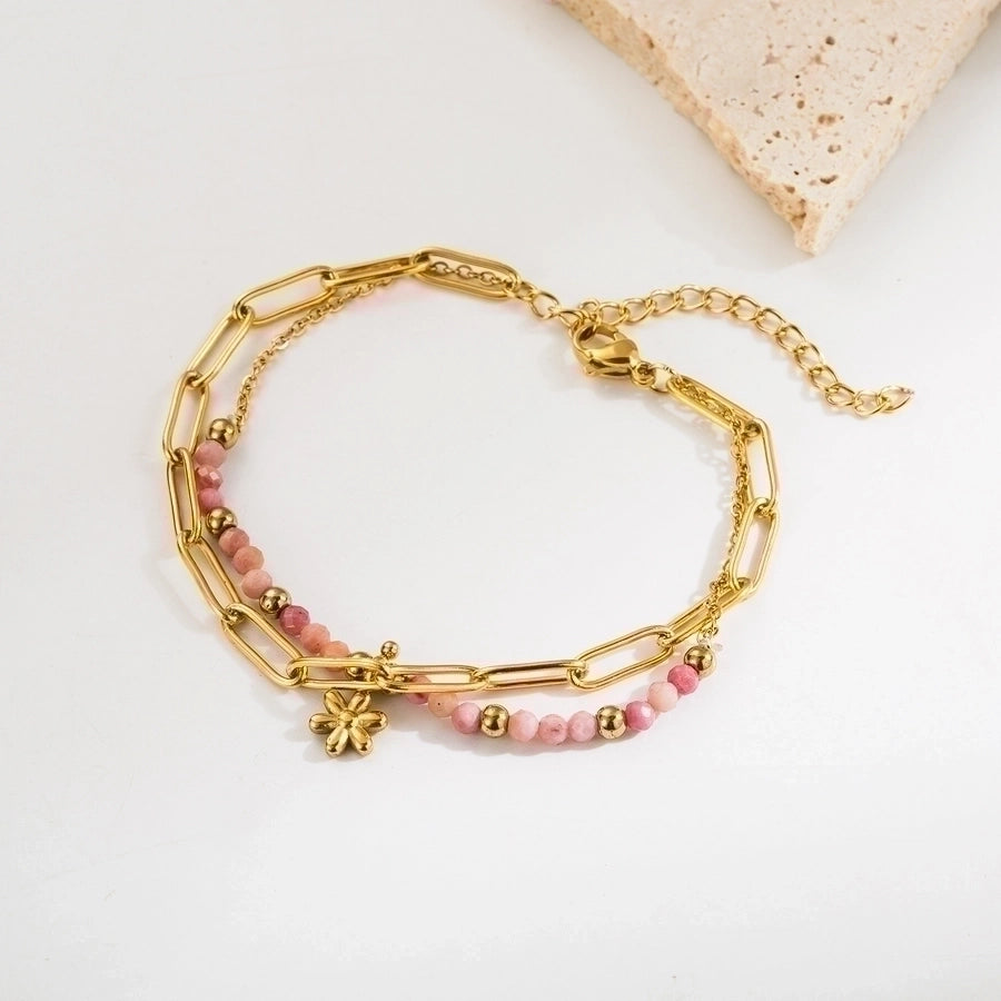 retro vacation heart shape eye stainless steel natural stone beaded plating inlay zircon 18k gold plated bracelets