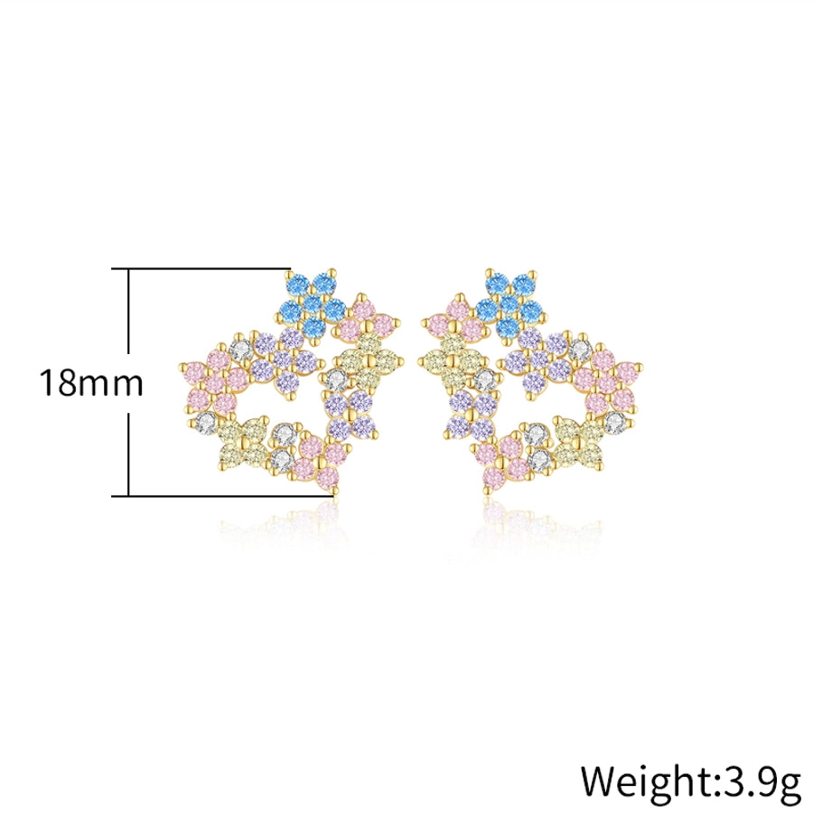 Colorful Crystals Heart Garland Necklace Bracelet Ear Studs Gold Plated Ornament Suit Women's Rhinestone Pearl Necklace Lovers Wild Collarbone Necklace Bracelet Bracelet Ear Studs Stud Earrings Suit
