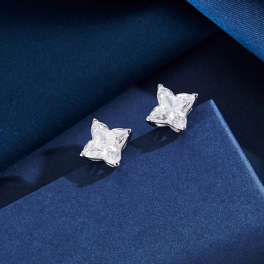 1 Pair White Gold Plated Sterling Silver Zircon Geometric Ear Studs